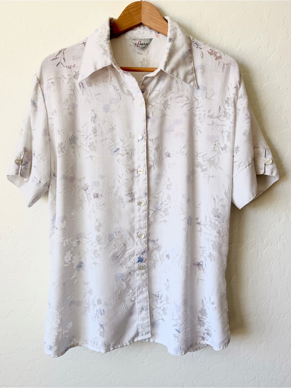 Vintage Kliman Pale Beige Floral Short Sleeve Button-Down Shirt